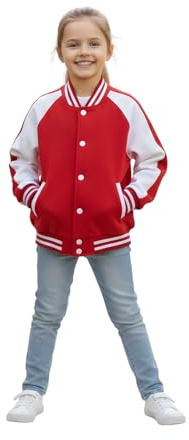 A2Z 4 Kids Baseball Contrast Jacket Varsity Style Coat - B.B Plain Jacket 002 Red 13