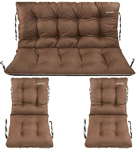 SuperKissen24. Sitzkissen Bankauflage für Gartenbank - Bankkissen Bankauflage 140x60x50 cm mit 2er 48x96 cm Stuhlkissen Set - Auflagen für Gartenmöbel Wetterfest - Outdoor und Indoor - Braun Leinen
