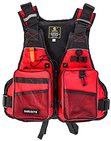 JKSPORTS Fishing Vest Safety Life Jacket for Swimming Sailing Boating Kayak Floating Multifunction for Men and Women Vest/Kayak (One Size(100-220 pounds),Red)