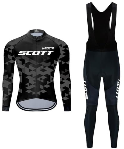 Moxilyn Fahrradtrikot Set Langarm für Herren Fahrradbekleidung MTB Radtrikot Herrentrikot Radhose Radsport-Bekleidung Rennrad Trikot Sportbekleidung Shirts mit 20D Sitzpolster