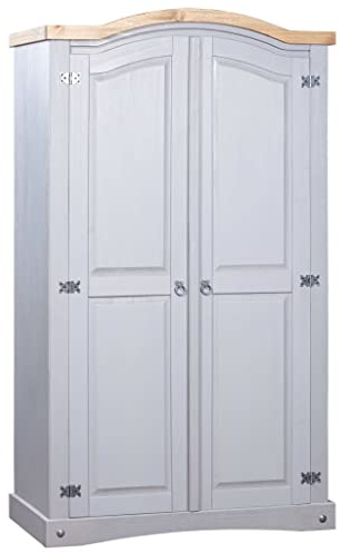 KOIECETA Kiefer Kleiderschrank Mexiko-Stil Corona Garderobenschrank Schlafzimmerschrank Dielenschrank Holzschrank Schrank (Grau, 2 Türen)