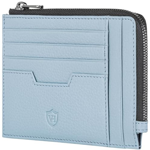 VON HEESEN Leder Kartenetui Geldbörse Herren & Damen Kreditkartenetui Kartenhalter (Hellblau)