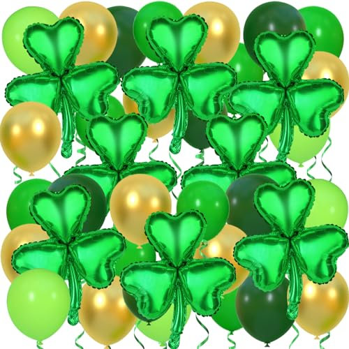 ASTARON 50 Stück St. Patrick′s Day Luftballons-Set, St Patrick's Day Dekorationen Folie Grünes Kleeblatt Ballons Set Irische Dekoration für Zuhause, Klee Luftballons Grün Gold Ballons Gold Kit