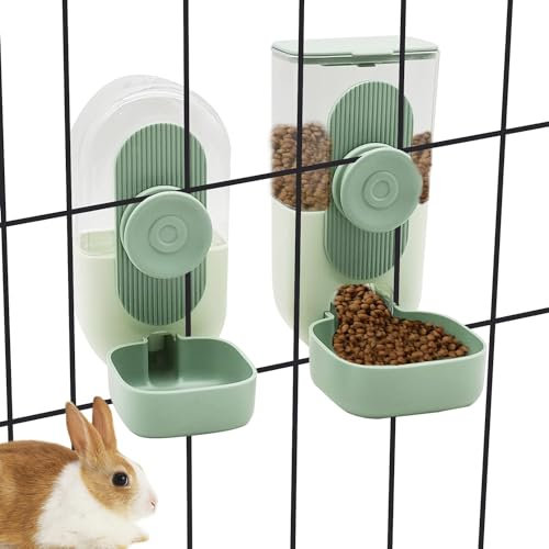 kathson Hanging Automatic Food Water Dispenser Small Cat Feeder and Water Dispenser Gravity Auto Feeder and Waterer Set for Rabbit Chinchilla Guinea Pig Hedgehog Ferret Kitty Puppy (Green)