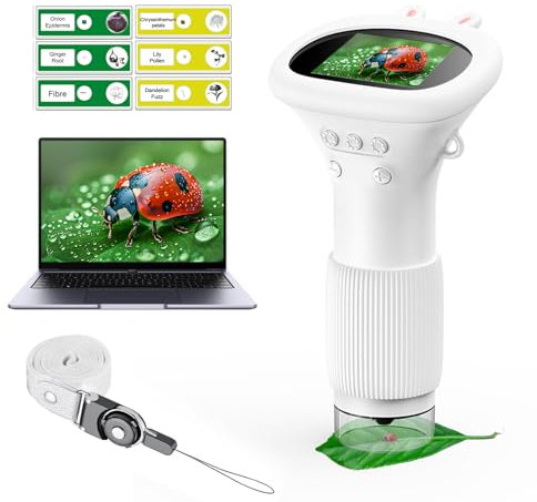 WINWEND Microscope portable pour enfants – Mini labsters microscope 1000x avec 6 niveaux de luminosité réglables, écran LCD de 2 et carte SD de 32 Go