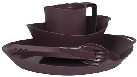 Lifeventure Ellipse Reusable 4-Piece Tableware Set: Knife/Fork/Spoon, Plate, Bowl, Mug for Camping, Travel & Outdoor - Purple