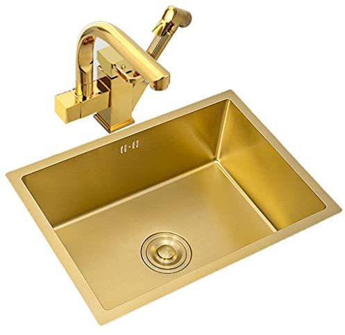 Küchenbar-Einzelbeckenspüle, Vorbereitungsspüle aus 304-Edelstahl, mit Spritzpistolenhahn und Abflusskorb, Aufsatz- oder Unterbaumontage