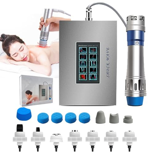 StoßWellentherapie Gerät mit 7 Köpfen (Touch), ED-Stoßwellentherapiegerät Tiefenmuskelmassagegerät zur Therapie von Schmerzen/Linderungsmassage/Körperformung/erektiler Dysfunktion,Paperbox