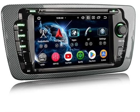 Erisin 7 Zoll Android 14 Autoradio 2Din mit GPS Navi für SEAT Ibiza Unterstützt Bluetooth Freisprecheinrichtung Kabelloses CarPlay Android Auto WiFi 4G DSP DAB+ USB FM RDS OBD2 Canbus 8-Kern 4GB+64GB