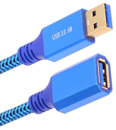 NFHK USB 3.0 Typ-A Stecker auf USB 3.0 A Buchse, Kabelverlängerung, blaue Hülse 5 Gbit/s für Disk SSD Kameradaten 60 cm