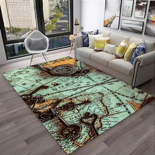 YOUOUSI Retro Seekarte Wohnzimmer Teppich Sofa Kissen Schlafzimmer Nachttisch Teppich Eingang Anti-Rutsch-Fußmatte Teppich dekorative Matte