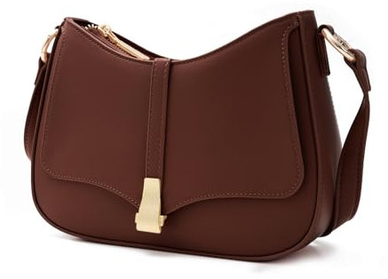 Prettyzys Halbmond-Umhängetasche für Damen, Vintage, Retro, veganes Leder, Clutch, Tragetasche, Umhängetasche, Handtasche für Damen, Braun
