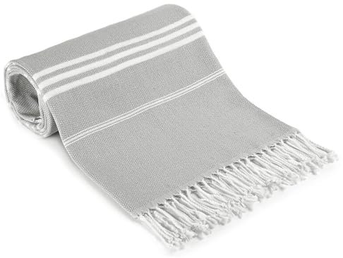 Strandtuch Groß Grau Strandtücher XXL 180x90 CM Strandhandtuch mit Fransen Hamamtuch Baumwolle Beach Towel Saunatuch Hammam Tuch Badetuch Strand Handtuch Damen Strandlaken Dünn Leicht Reisehandtuch