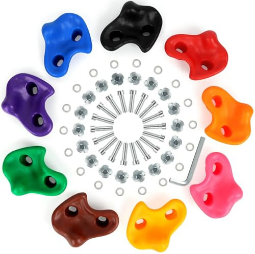 Climbing Wall Grips, 9 Large Rock Climbing Holds for Kids Adults, Outdoor Indoor Wall Climbing Set, Support 220lbs/100kg, Tree Houses Playground Playhouse Climbing Frame Accessories (MixColour)