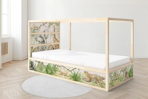 Unik Nordic Aufkleber für IKEA KURA Hochbett, Safari Aquarell 5-Sticker-Set Oben, Bettaufkleber, Sticker für Kinderbett, Möbelfolie fürs Kinderzimmer, Bettfolie für Kinder, Set 5 Teilig
