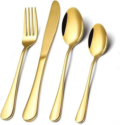Luxury Signature Cutlery Set, for 1-6 People, Stainless Steel (Gold, 1 Person (4 Pcs))