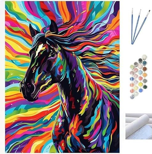 Peinture par Numero, DIY Paint by Numbers Kit, Peinture par Numéros pour Adultes, Peinture à l'huile Peinture par Numero Kit pour Décoration Intérieure (Sans Cadre) Cheval Coloré 100x120cm WK-426