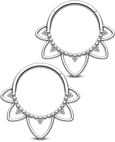 TIXQOLO 1 Paar Edelstahlohrringe,Durchbohrter Tragus,Falsche Nasenohrringe,Chirurgischer Stahltragus,Kleines Falsches Septum（Lotus,Stahlfarbe）