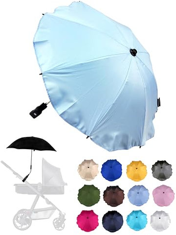 BambiniWelt by Rafael K. Sonnenschutz universal [Sonnenschirm für Kinderwagen] Buggy UV Schutz 50+ mit Universalhalterung biegsamer Schirm für Rund- und Ovalrohre verstellbar (hellblau)