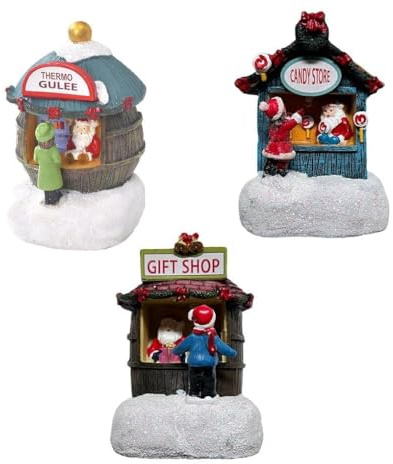 QOKLIYUI Weihnachtsdorf Dekorationen, Kleiner Weihnachtsmann Shop, Mikro Landschaft, Harz, Weihnachtsdekoration, Dorfhaus, luxuriöse Heimdekoration, B