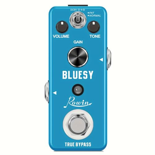 Rowin Distortion Bluesy Pedal: Vintage Overdrive mit Warm/Hot Modi, True Bypass für E-Gitarre und Bass