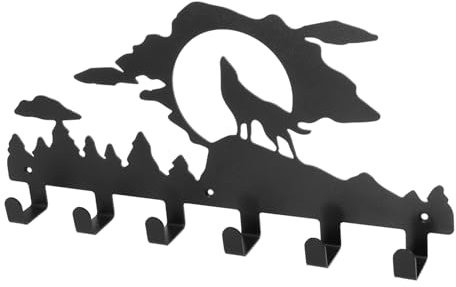 KITANDOVE 6-Hook Wall Hanger Wolf Hooks for Key Storage Wall Mounted Coat Organizer Wall Hooks Moon Wolf Simple Install for Home Decor