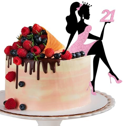 LunarCharm Mädchensilhouette Tortendeko, 21 Geburtstag Cake Topper Glitter High Heel Mädchen Kuchen Deko für Mädchen Lady Bachelorette Thema Geburtstag Party Tortendeko