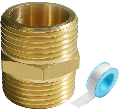 Lyeteung 1 Pezzi G1 Maschio a G1 Maschio, Filettato Nipplo Doppio in Ottone Connettore, Nipplo di Collegamento, con Nastro Idraulico, per Raccordo Tubo