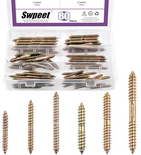 Swpeet Kit assortito di 80 viti a doppia testa M6 M8 in zinco colorato, viti a doppia estremità, viti a doppia estremità, viti per tasselli per legno, bulloni filettati autofilettanti per il