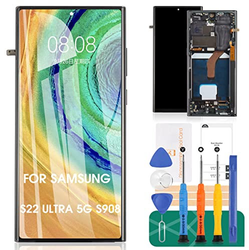 Incell Écran LCD de Rechange pour Samsung Galaxy S22 Ultra 5G SM-S908B Écran LCD Tactile SM-S918B Kit de réparation avec Cadre (Noir, sans Fonction d'empreintes digitales)