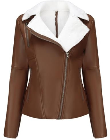 DLLDLGG Manteaux D'hiver pour Femmes, Vintage Moto Jacket Zipper Outerwear, Warm Thick Fur Lined Faux Leather Jacket