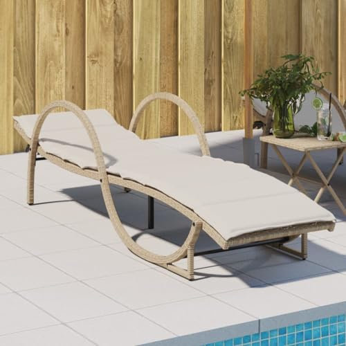 IBUQDDV Stuhl Outdoor Campingliege Terassenmöbel Strandliege Sonnenliege mit Auflage Beige 60x199x42 cm Poly Rattan für Patio Strand Terrasse Pool