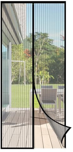 Sekey Moustiquaire Porte Anti-Mouche Sécurité - Aimants Puissants, 90x210 cm, Sans Perçage, Balcon, Translucide, Anti-déchirure, Hydrofuge - Velcro 4cm, Non Rétrécissable, Noir