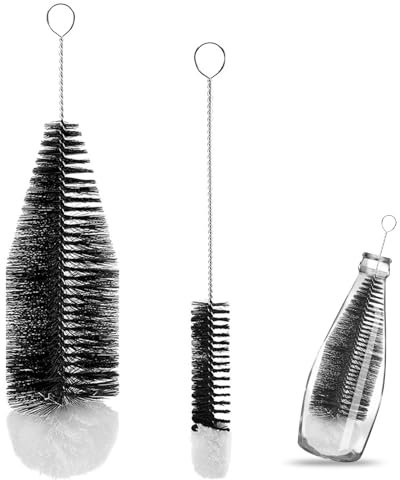Bottle Brush Cleaner Set of 2 - Water Bottle Cleaner Brush with Anti-Scratch Bristles, Stainless Steel Handle - Bottle Washer Brush for Soda Bottles, Sports Bottles, Baby Bottles, Wine Glasses