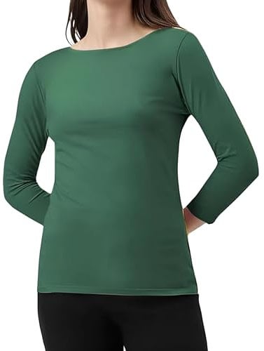 harlogistics Womens Plain Long Sleeve Round Neck Top Tshirt - Stylish Fit T-Shirt for Girls - Casual Wear - Basic Womens Stretch T-Shirt - Basic Stretchable Tees (Bottle Green, S-M)