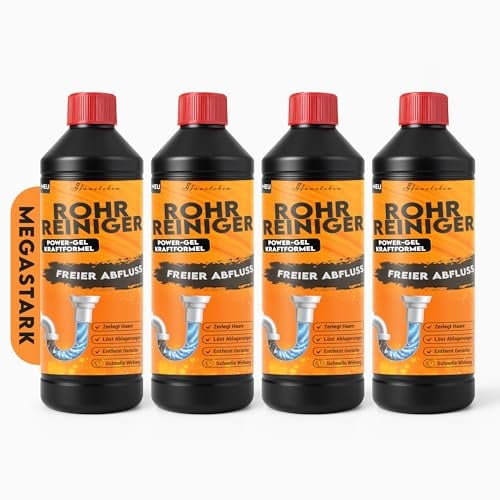 hausleben Abflussreiniger EXTRA STARK 4x1000ml – Rohrreiniger Power-Gel gegen Haare, Fett & Verstopfungen für Küche, Bad, Dusche und Abflussfrei
