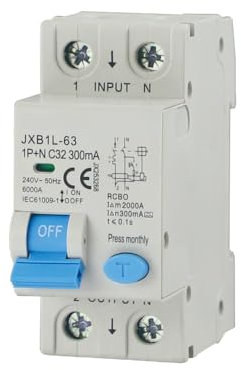 gloca Interruttore Magnetotermico Differenziale 1P+N 300mA 220V 6KA 2 Moduli DIN Classe A (32 Ampere)