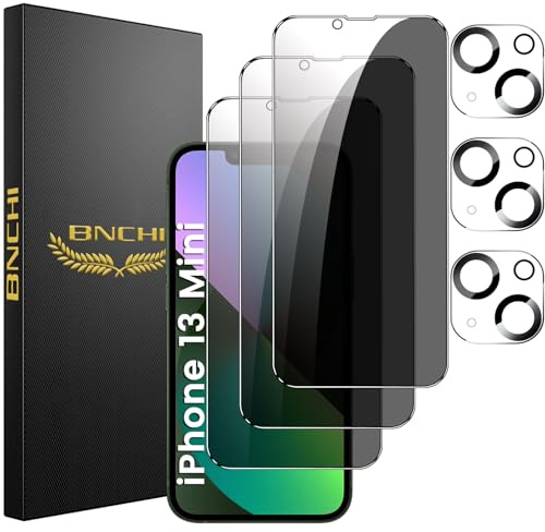 BNCHI 3 Stück für iPhone 13 Mini für Panzerglas Sichtschutz und 3 Stück Kameraschutz, 28° Anti-Spy, Kratzfest, Bläschenfrei 9H Full Screen Displayschutzfolie