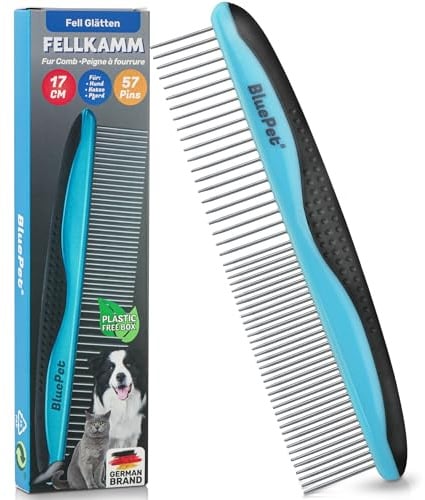 BluePet Profi 17cm Hundekamm Katzenkamm Langhaar, Fellkamm für Hund & Katze | Professioneller Edelstahl Kamm für langes Fell. Entfernt Knoten & Entwirrt das Fell. Sanfte Fellpflege für Haustiere.