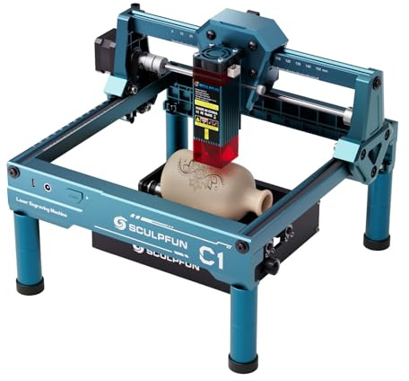SCULPFUN C1 Mini Laser Graviermaschine mit RA Mini Laser Rotationswalze, 3W Lasergravur Maschine, 0,04 mm hohe Präzision Lasergravierer, Plug-and-Play, ideal für DIY Holz, Acryl