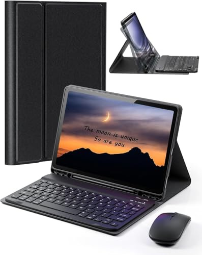 TUNKARMOR Custodia tastiera per Amazon Fire HD 10 & 10 Plus 10,1 (11/13a generazione) – mouse e tastiera magnetica, custodia sottile con portapenne, auto sleep/wake – nero