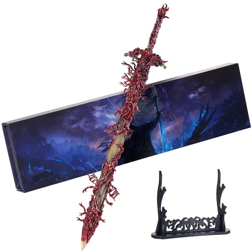 SANYOUGAME Eldens Rings Blasphemous Blade-Modell mit Ausstellungsständer 30 cm Vollmetall-Spiel-Requisiten Dekorationen Sammlung Geschenke Büro-Desktop-Dekoration Ornamente