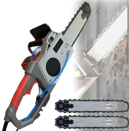 Oiyekntd Handgeführte Kettensäge für Wände, elektrische Betonkettensäge, Diamantketten-Wandsäge mit wasserführender Staubabsaugung, mit 2 Ketten/2 Führungsschienen für Granit und Stahlbeton 350