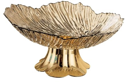 Baoblaze Pedestal Fruit Bowl - Elevated Snack Storage Holder, Multipurpose Decorative Fruit Tray for Countertop, Living Room, Dining Table, Home Party, Wedding Centerpiece, Transparent Gold