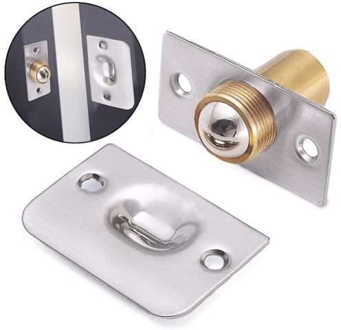 Stainless Steel Roller Catch Door Latch, Adjustable Spring Ball Strike Plate Set for Invisible Cabinet Closet for French Doors, Heavy Duty Mortice Lock Hardware with Screws