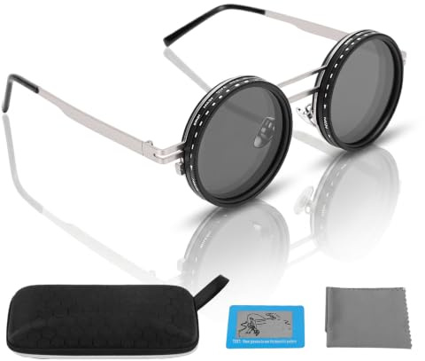 Garsent Polarisierte, Verstellbare Sonnenbrille, 49 Mm Variable Tönung, ND2 400-Linse mit UV400, Drehbare, Dimmbare Sonnenbrille mit Rundem Rahmen für Männer und Frauen, Outdoor-Sport