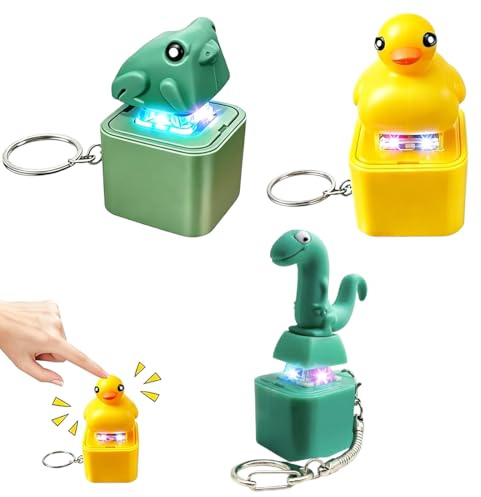 Teegxddy 3 Pièces Porte-Clés Animal, Jouet lumineux qui Clique avec du Son,Adapté Aussi Bien aux Adultes qu’aux Enfants pour Soulager l’ennui (Grenouille +Canard + lézard)