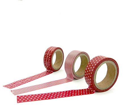 3 Rollen Washi Tape - Rot - Klebeband zum Dekorieren von Bullet Journals und Geschenken - Masking Tape Set 1 für Scrapbooking und DIY-Projekte