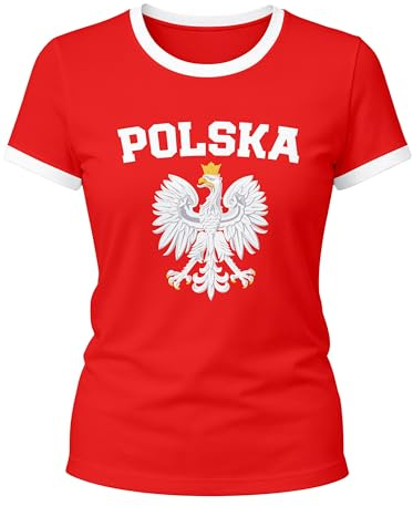 MoonWorks Damen WM-Shirt WM Polska Polen Poland Flagge World Cup Weißer Adler WM 2018