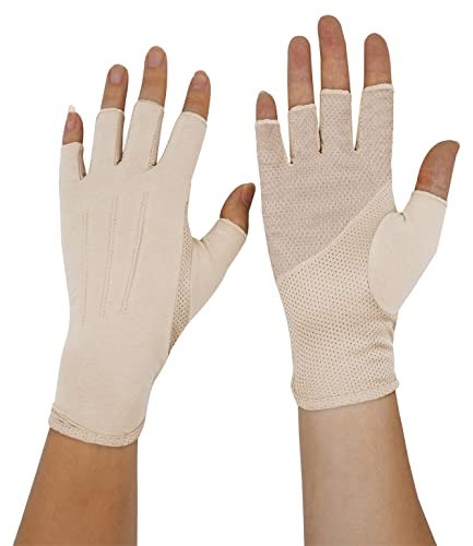 Bienvenu Mens Summer UV Protection Half Finger Outdoor Hiking Driving Cycling Riding Cotton Breathable Sunblock Gloves, Khaki, One size